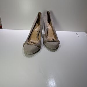 Coach Taupe Suede Heels with Gold Accent